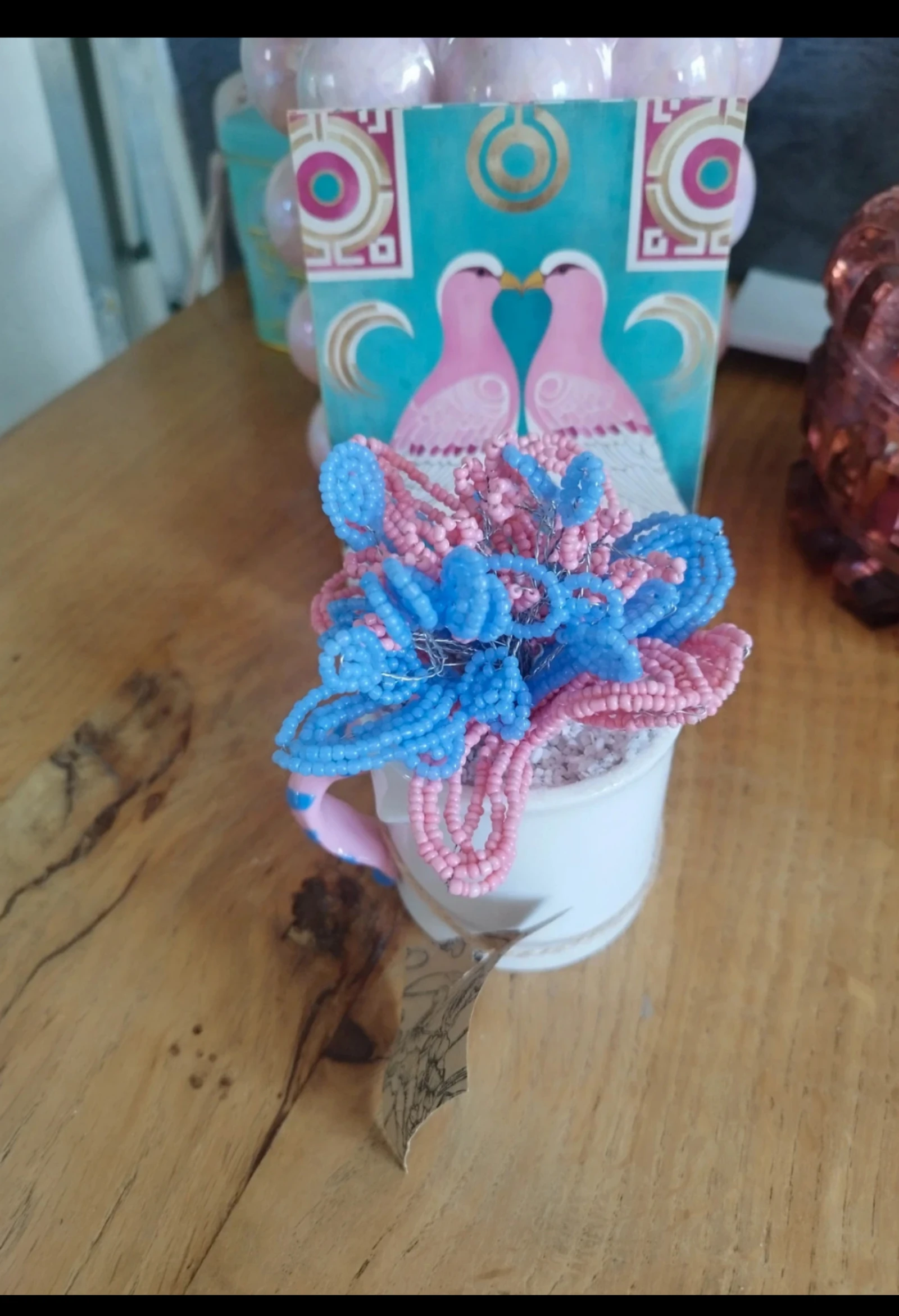 Flores de cuentas azules y rosas – photo 3